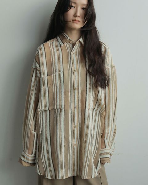 Sheer Stripe Shirts / シアーストライプシャツ (ベージュ)