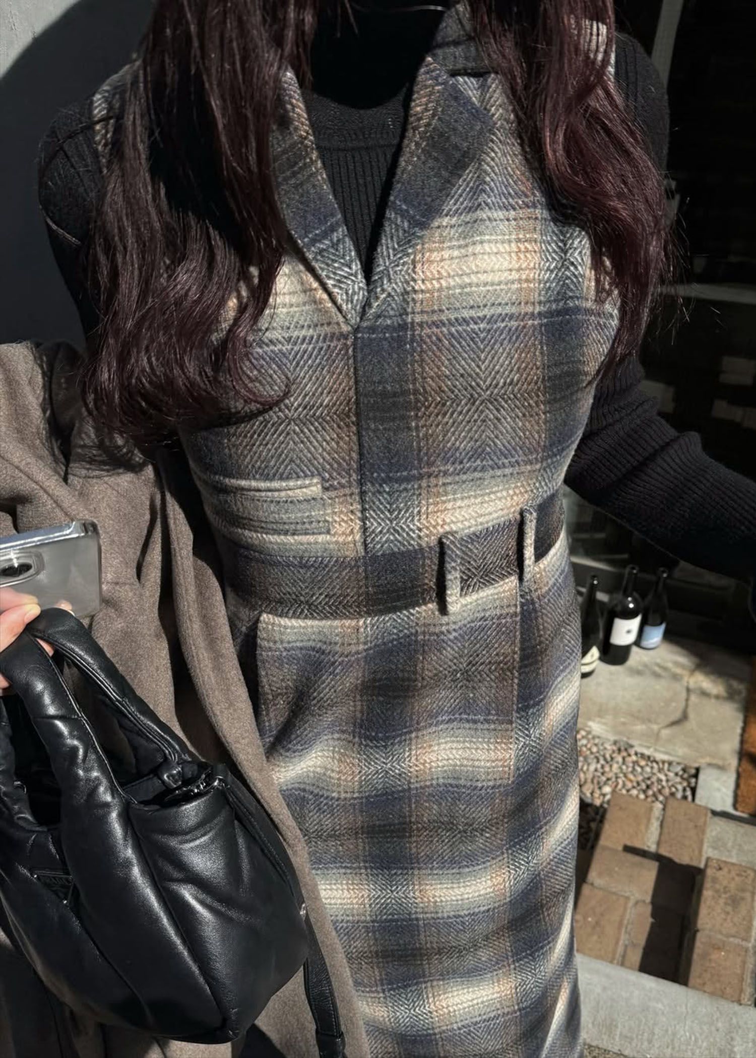 tailored collar no sleeve check OP / テーラード ノースリーブ チェックワンピース (フォグ) / 25AW /