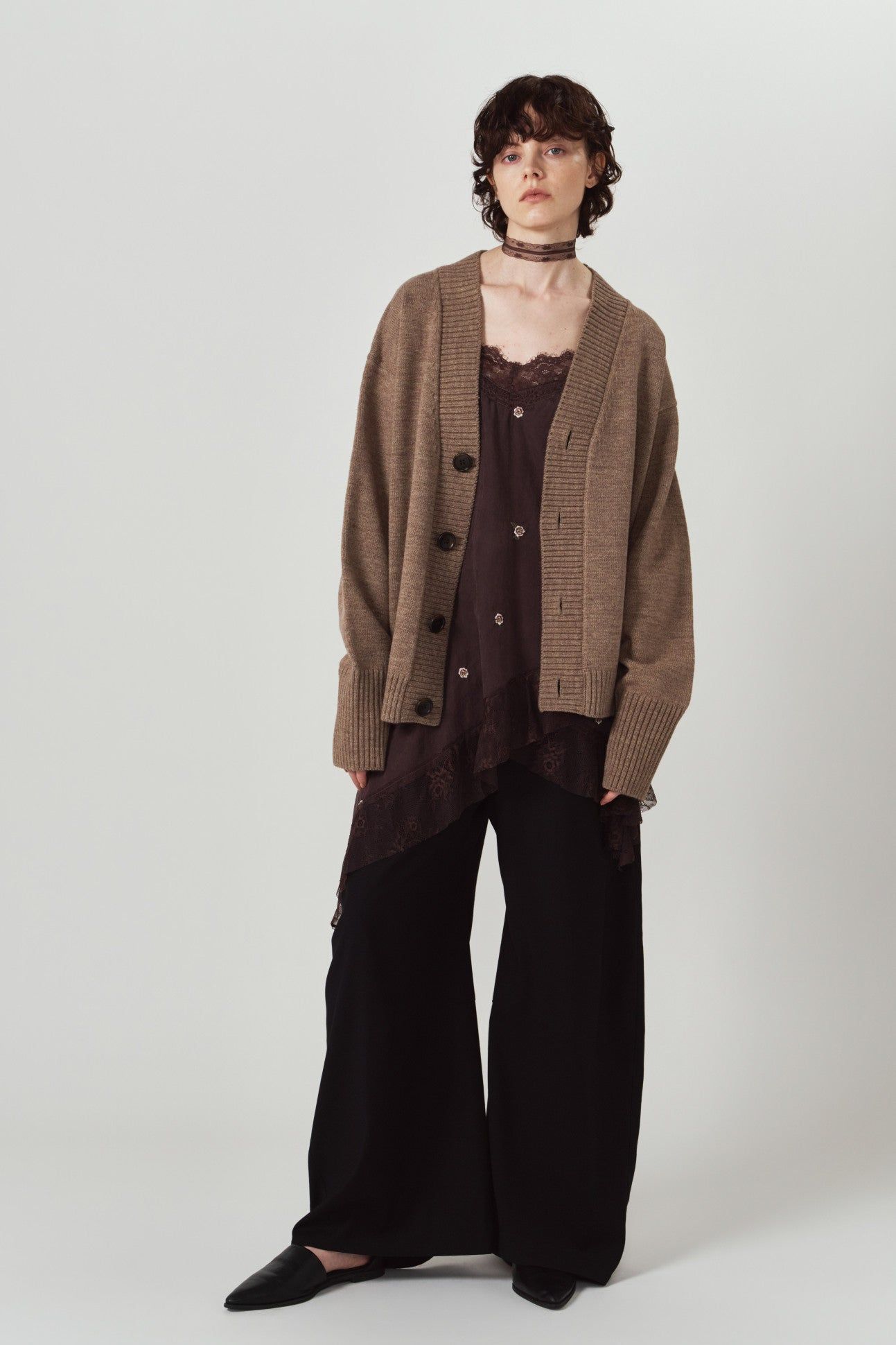 レースキャミソールドレス (ブラウン) lace cami dress (Brown) / 26AW