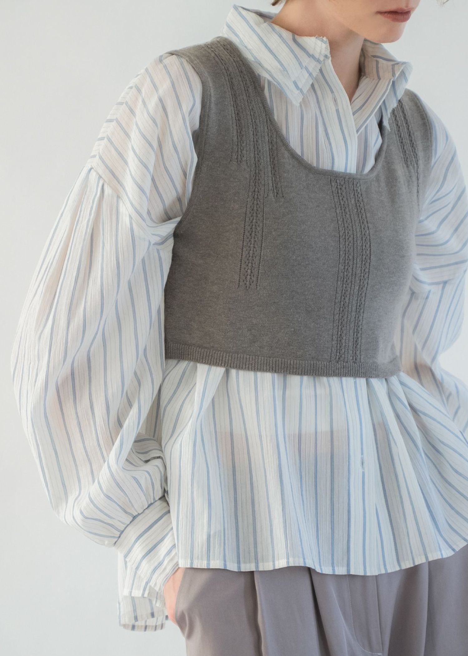 collar & cuffs triple layered over SH (Stripe) / トリプルレイヤード オーバーシャツ (ストライプ) / 26SS