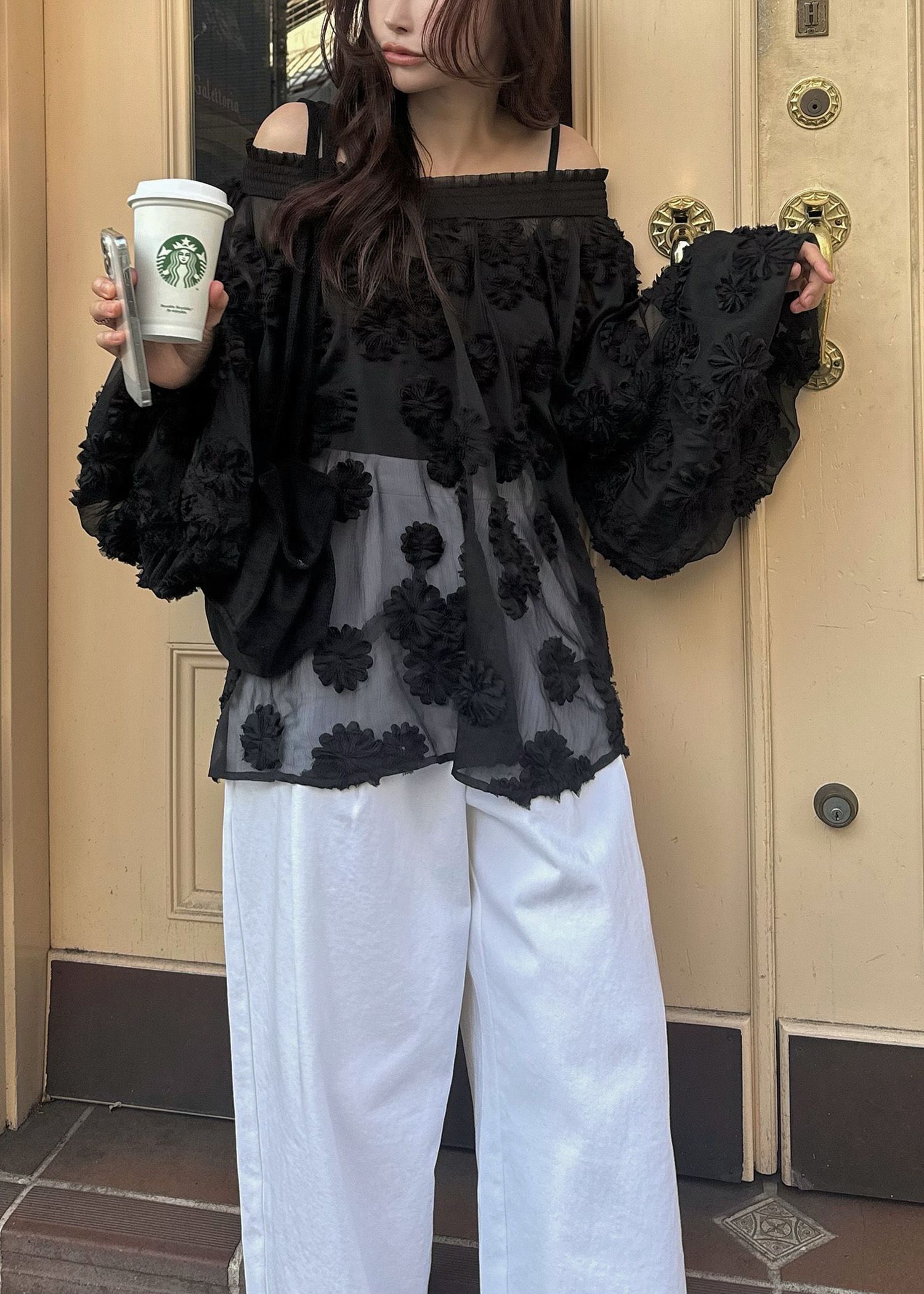 flower motif sheer BL (Black) / フラワーモチーフシアーブラウス (ブラック) / 26SS