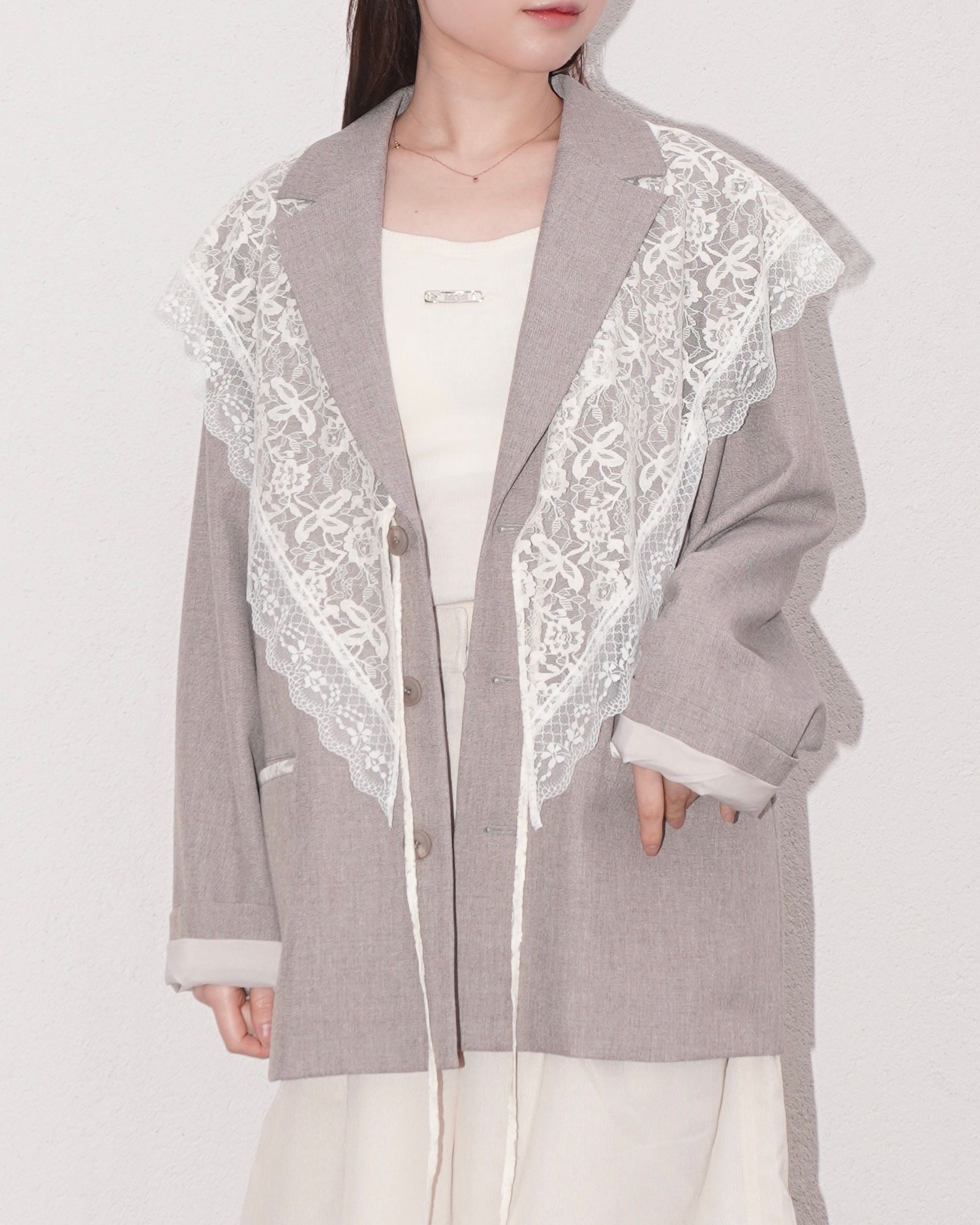 アレンジレース ジャケット (モカ) arrangement lace shawl oversize JK (Mocha) /  26SS