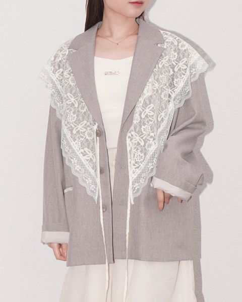 アレンジレース ジャケット (モカ) arrangement lace shawl oversize JK (Mocha) /  26SS