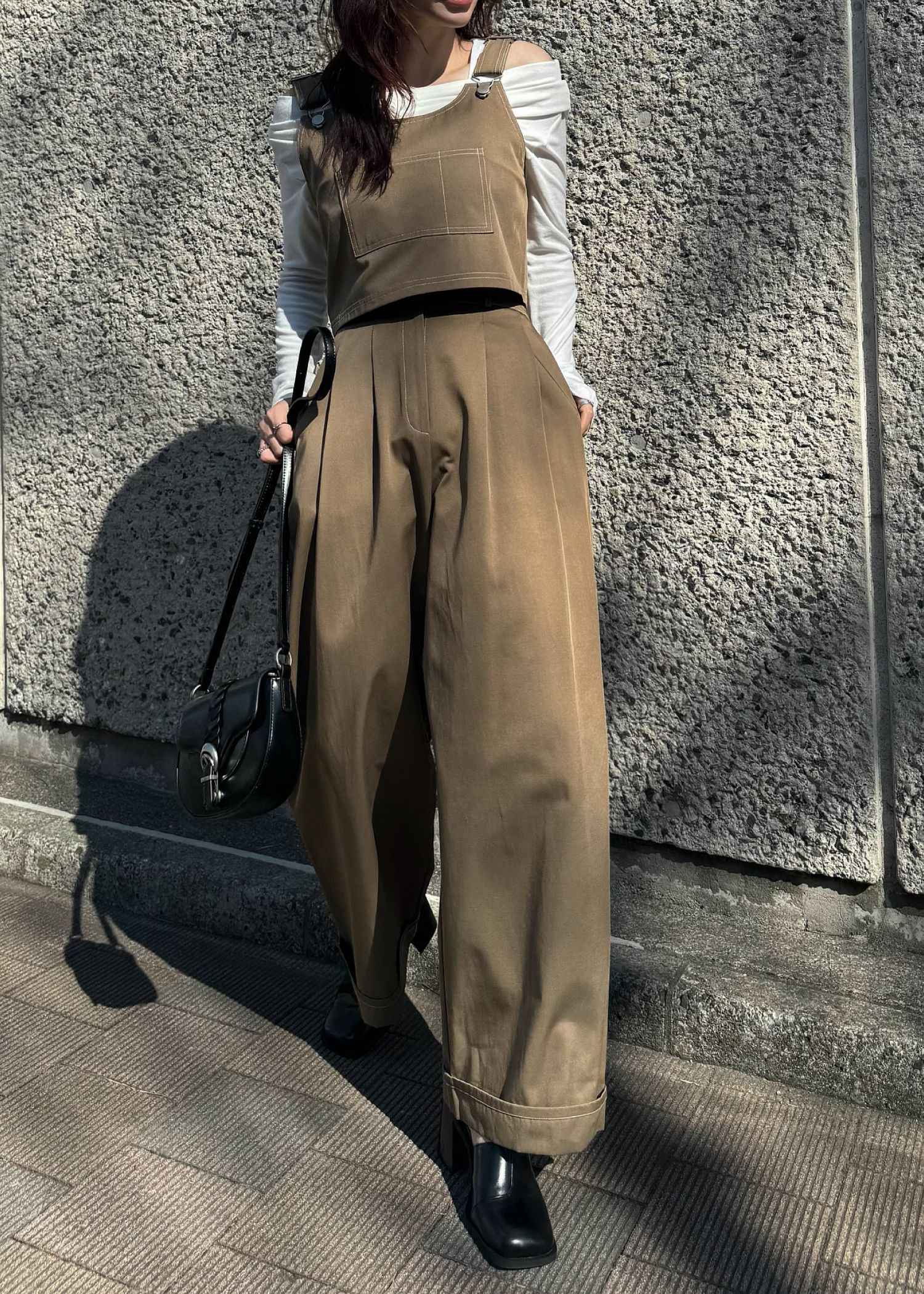 2piece roll up suspenders all-in-one (K/beige) / 2ピースサスペンダーオールインワン (カーキベージュ) / 26SS