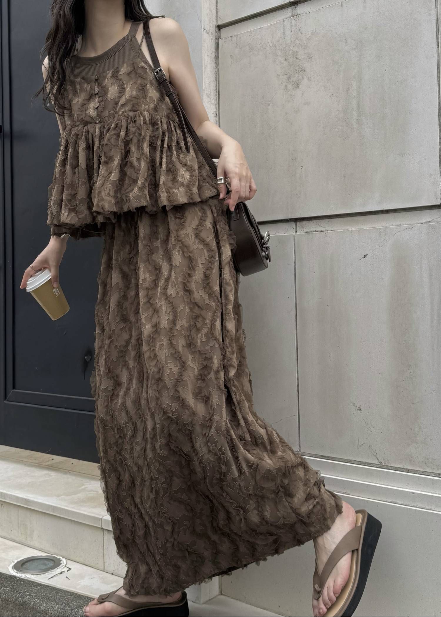 コクーンチュールスカート (モカ) cocoon cut jacquard tulle gather SK (Mocha) /  26SS