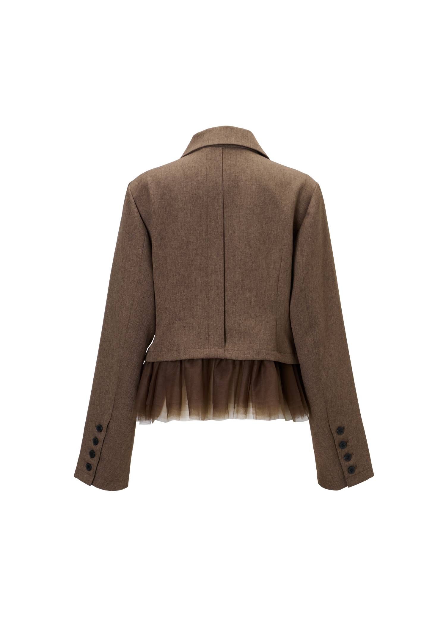 ペプラム チュール クロップド テーラードジャケット (アーモンド) detachable peplum tulle cropped tailored JK (Almond) /  26AW