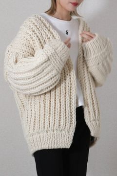 LOW GAUGE HAND KNIT CARDIGAN / ローゲージハンドニットカーディガン (ホワイト) ざっくり編み