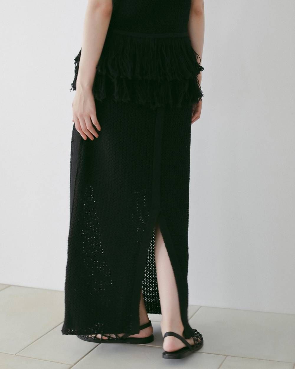 クロシェニットスカート (ブラック) Crochet Knit Skirt (Black) / 26SS