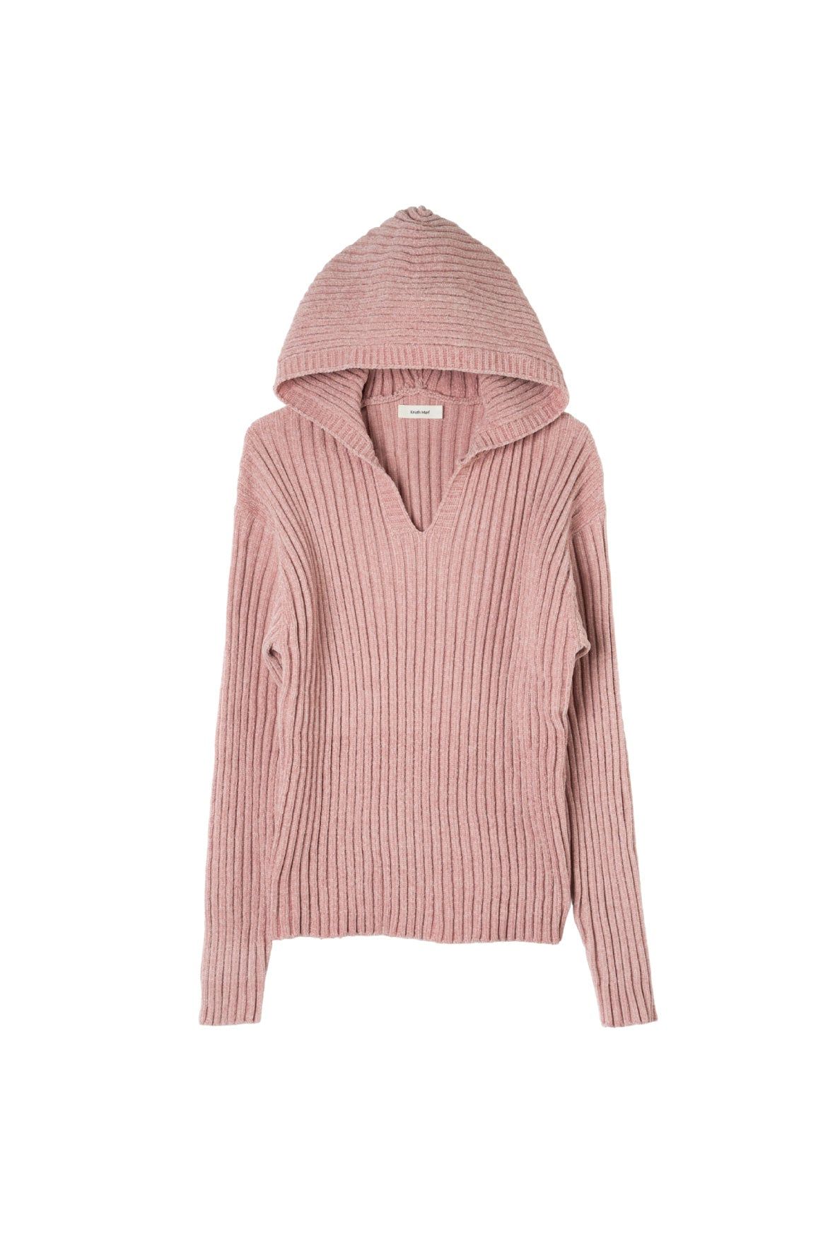 ブークレ ニット フーディ (ピンク) rib hoodie boucle knit (Pink) / 26AW