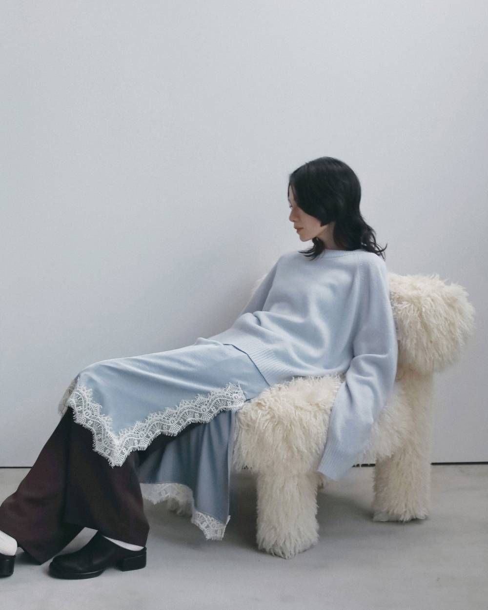 サテンレーススカート (アイスブルー) Satin Lace Skirt (Iceblue) / 26AW 【6月29日まで期間限定予約】