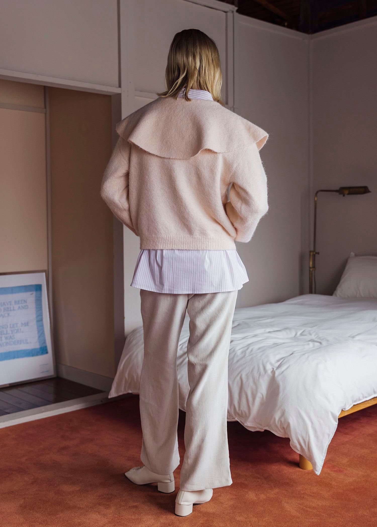 overlay big collar volume sleeve knit / ビッグカラー ボリュームスリーブニット (ベビーピンク) / 25AW /