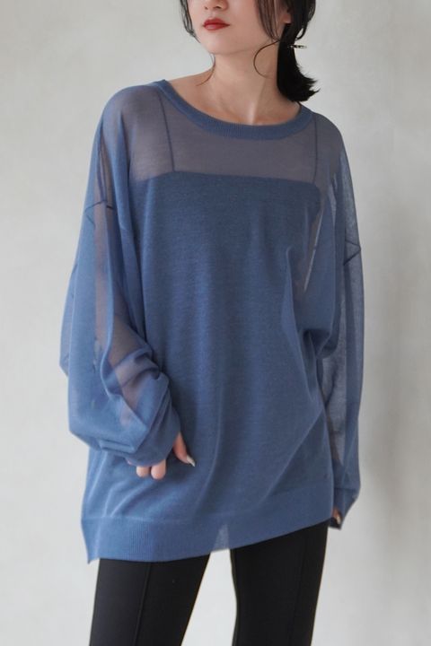 SHEER KNIT TOPS / シアーニットトップス (ブルー)