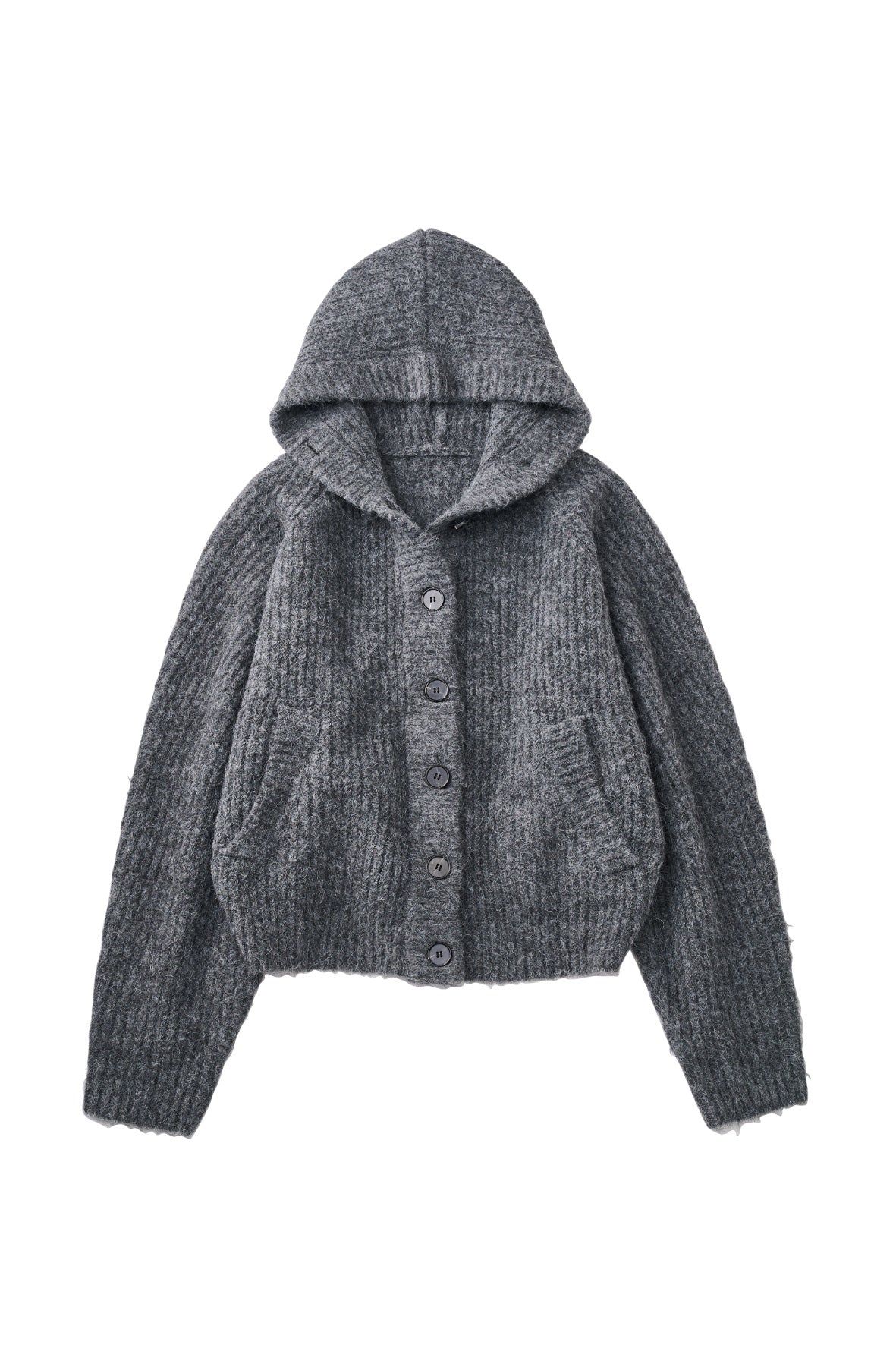 hooded cardigan knit / フーデッド カーディガンニット (グレー) / 25AW