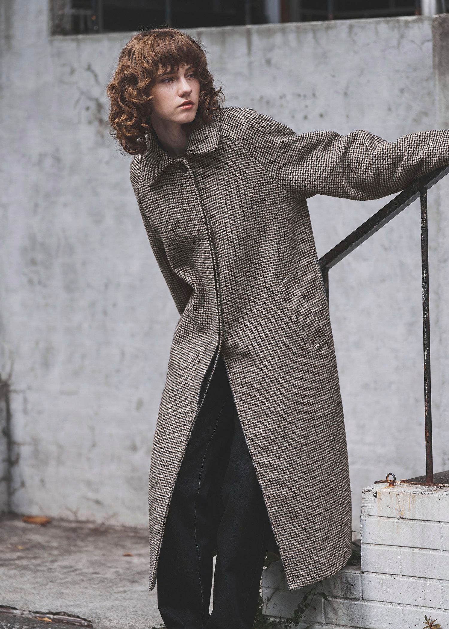 hound tooth soutien collar quilting coat / ハウンドトゥース ステンカラーコート (ミックス) / 25AW /