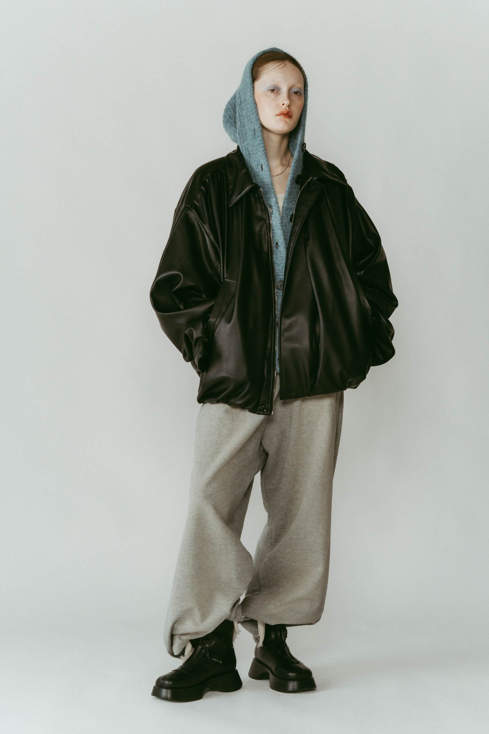 voluminous leather jacket(unisex) / ボリュームレザージャケットブルゾン (ブラック) / 25AW