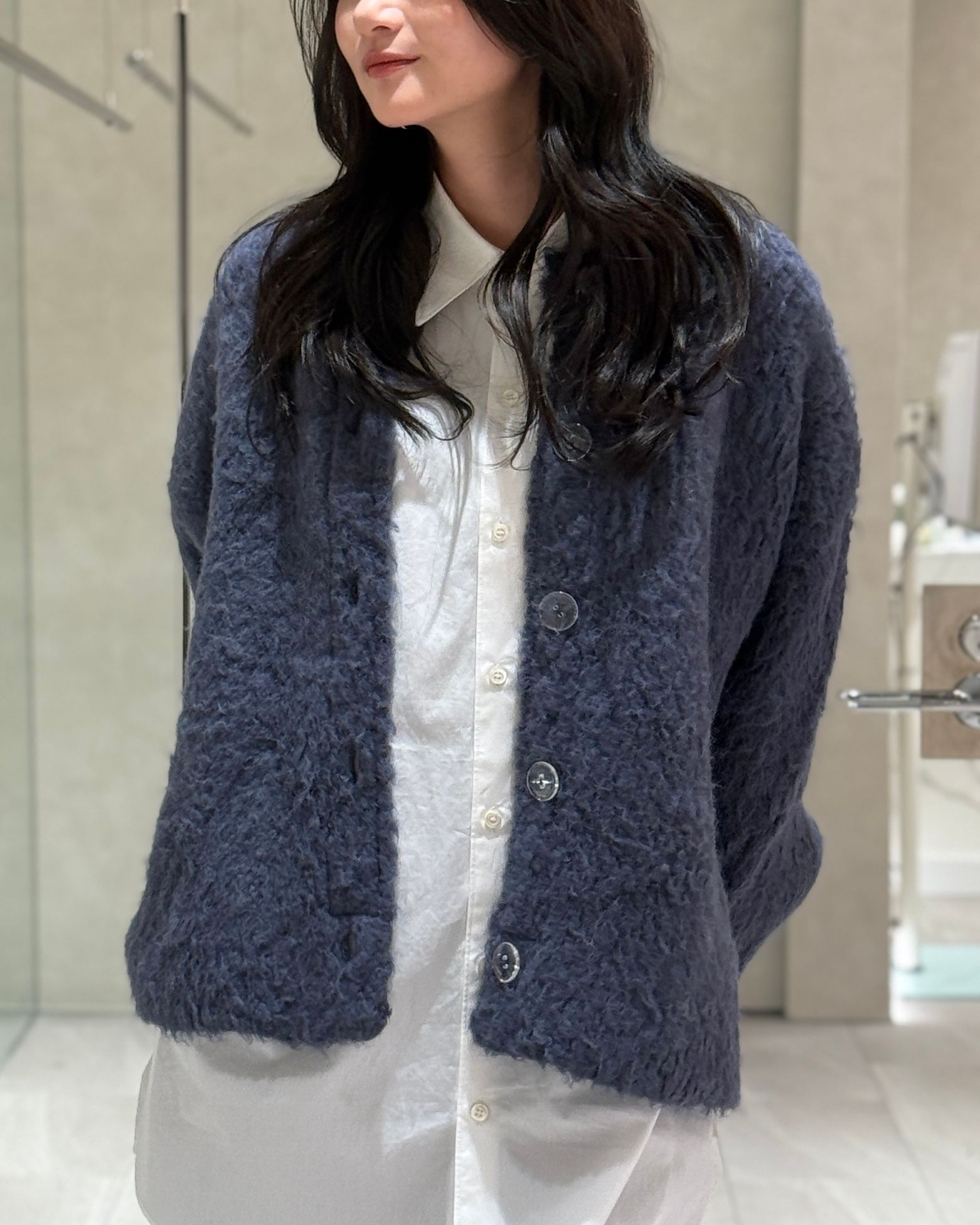 【25AW】Curl shaggy knit cardigan / カールシャギーニットカーディガン (ネイビー)