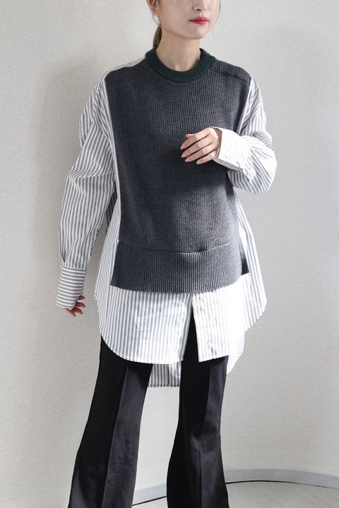 KNIT DOCKING SH / ニットドッキングシャツ (グレー) / オーバーサイズ