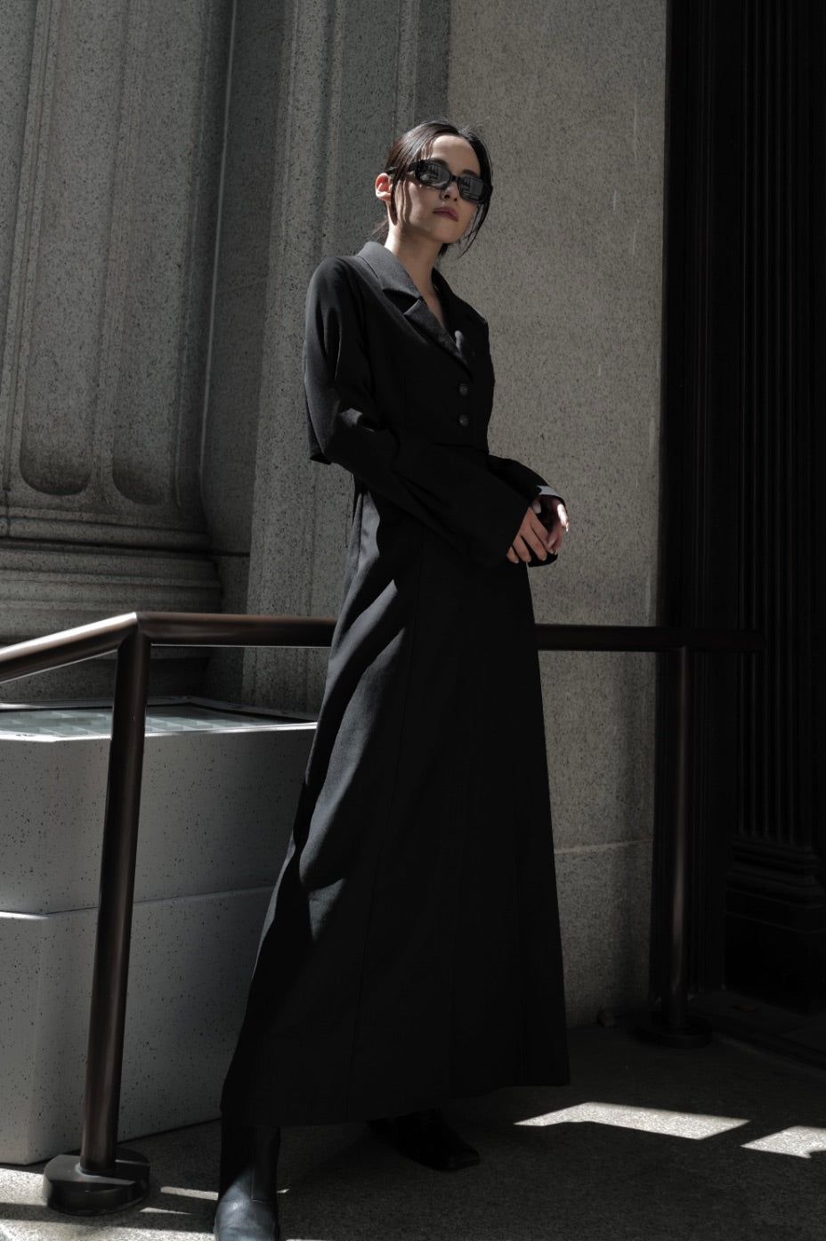 Back ZIP layered onepiece / バックジップ レイヤードワンピース (ブラック)