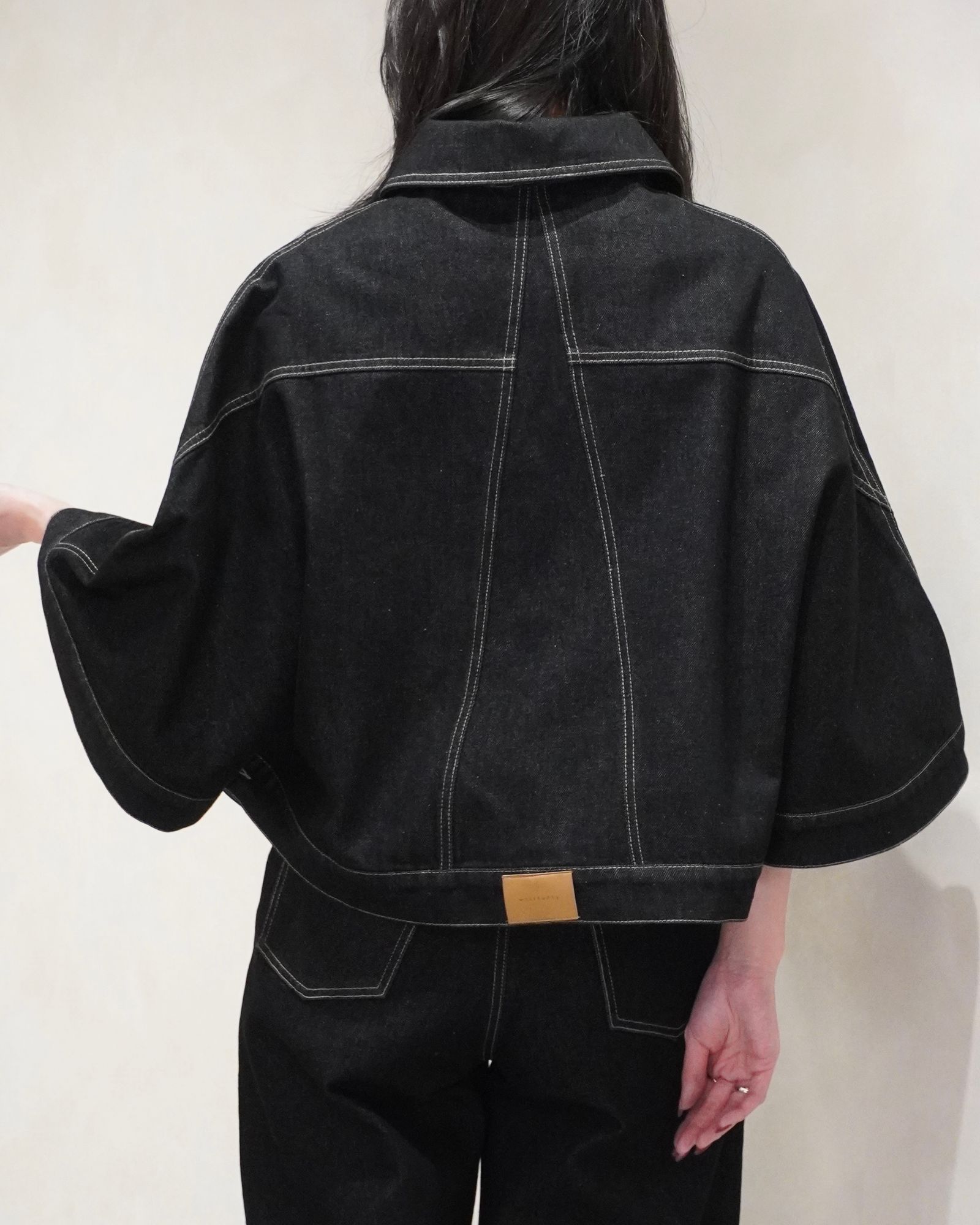 trucker detail denim poncho JK / トラッカー ポンチョ デニムジャケット (Black) / 26SS