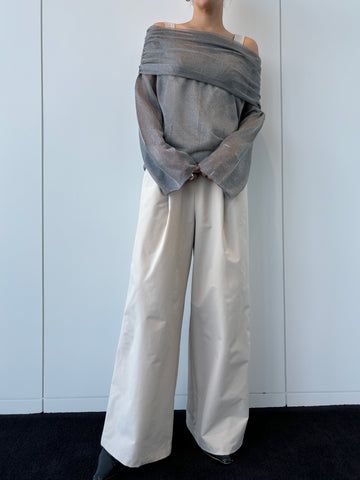 SHEER OFF SHOULDER KNIT / シアー オフショルダーニット (シルバー)