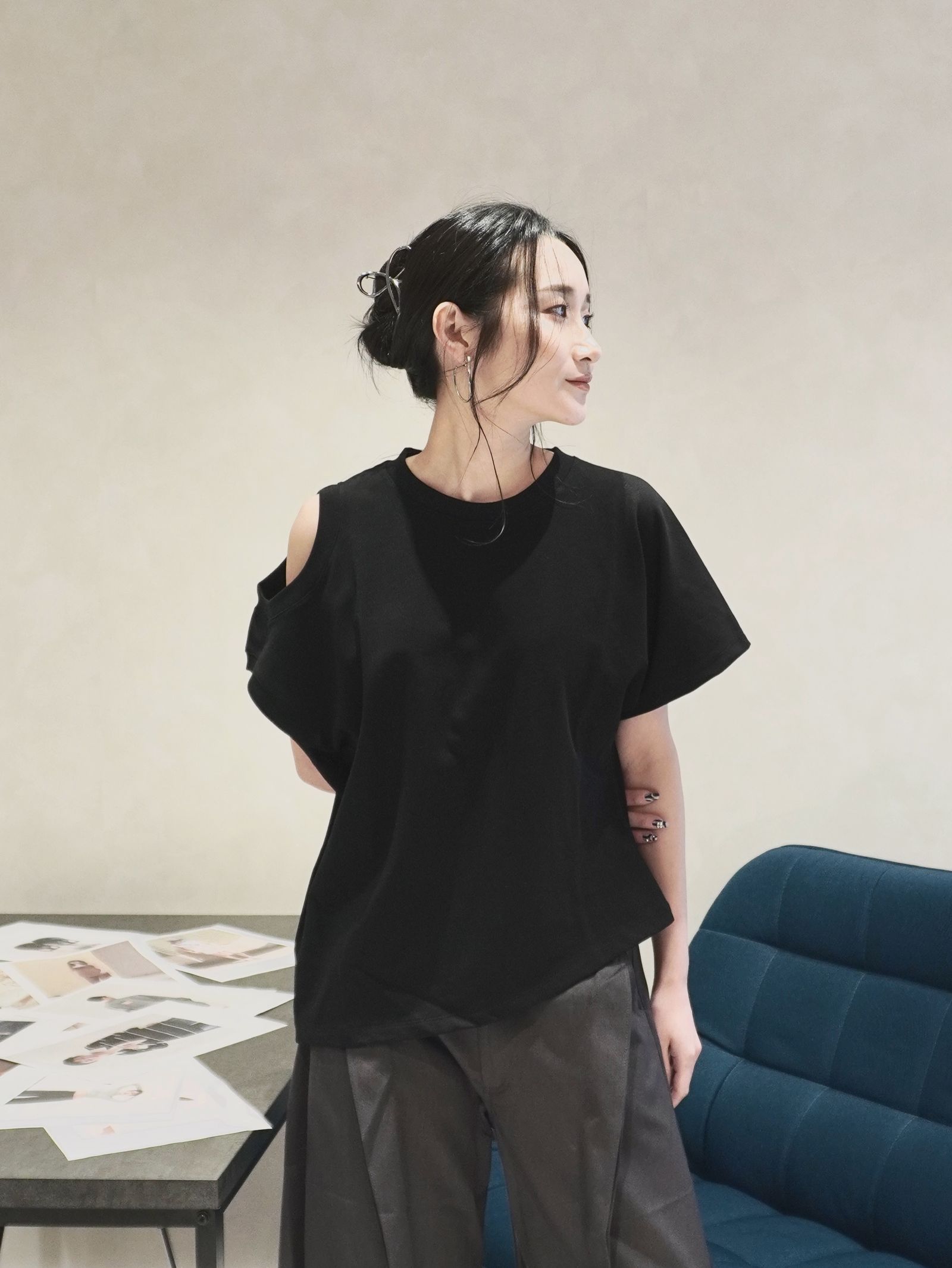 suvin compact jersey two way neck T-shirt / 2ウェイネックTシャツ (ブラック)