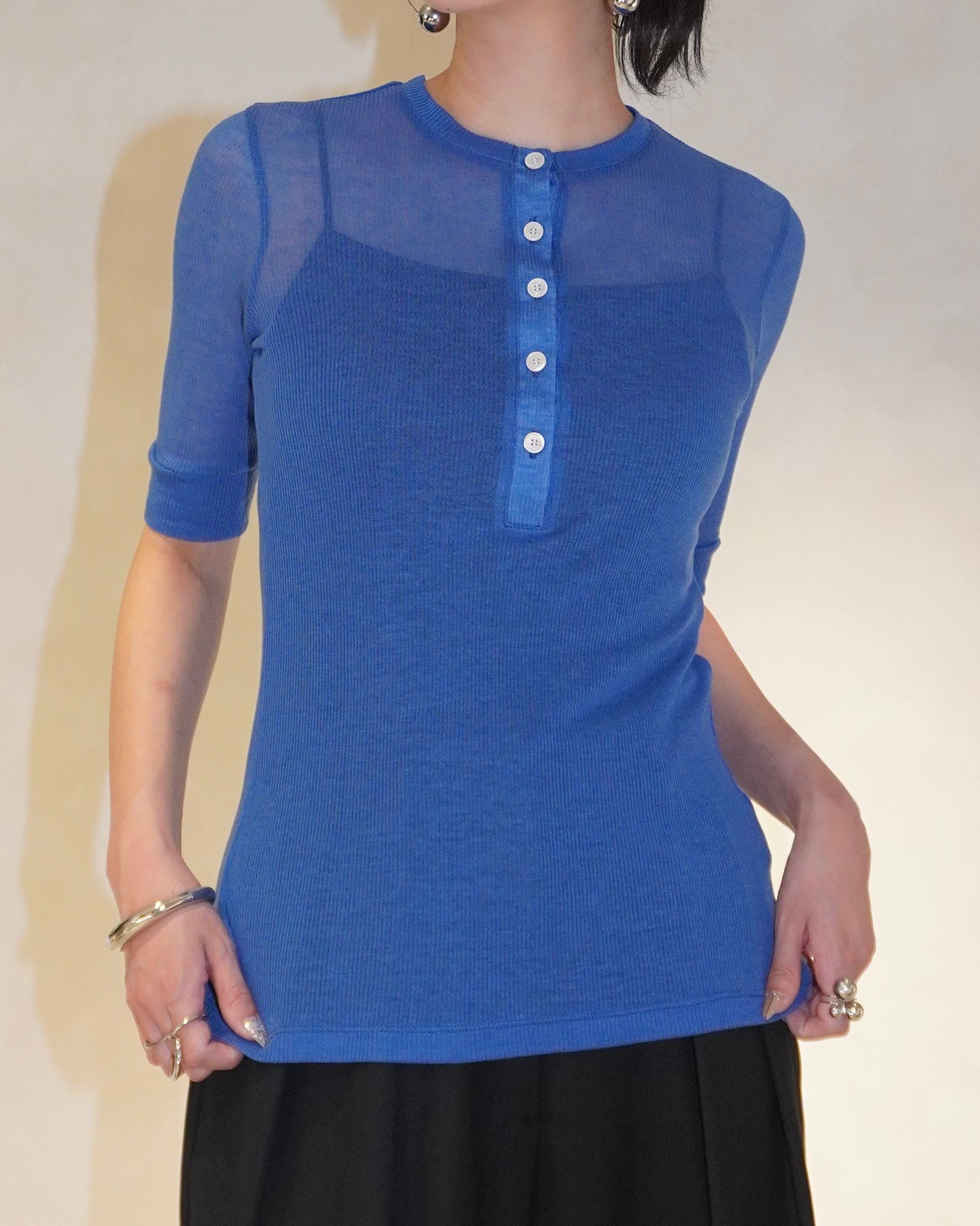 ヘンリートップス (ブルー) TENCEL CASHMERE HENLEY TOP (Blue) / 26SS