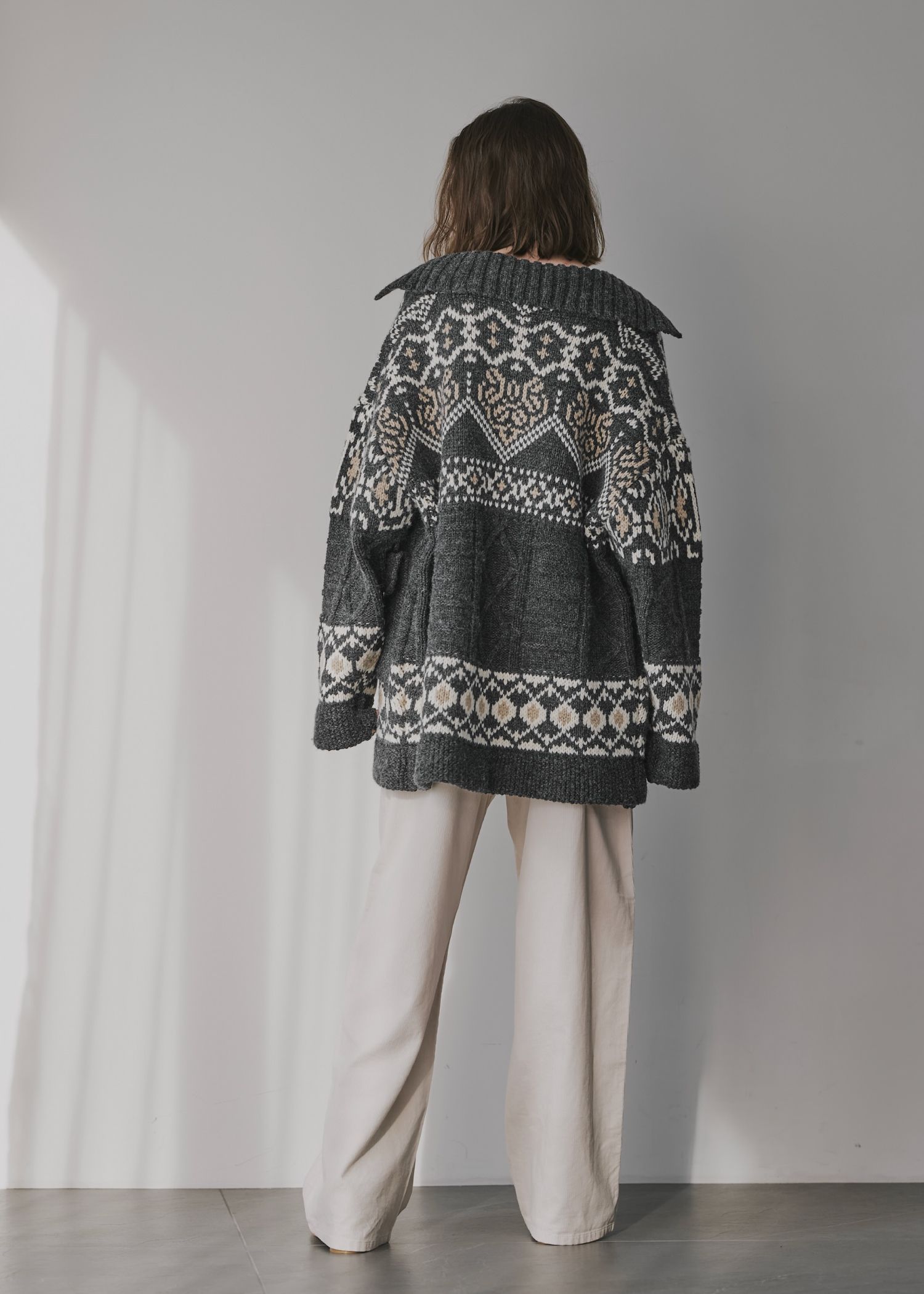 nordic pattern knit cowichan jacket / ノルディック カウチンニットジャケット (チャコール) / 25AW /