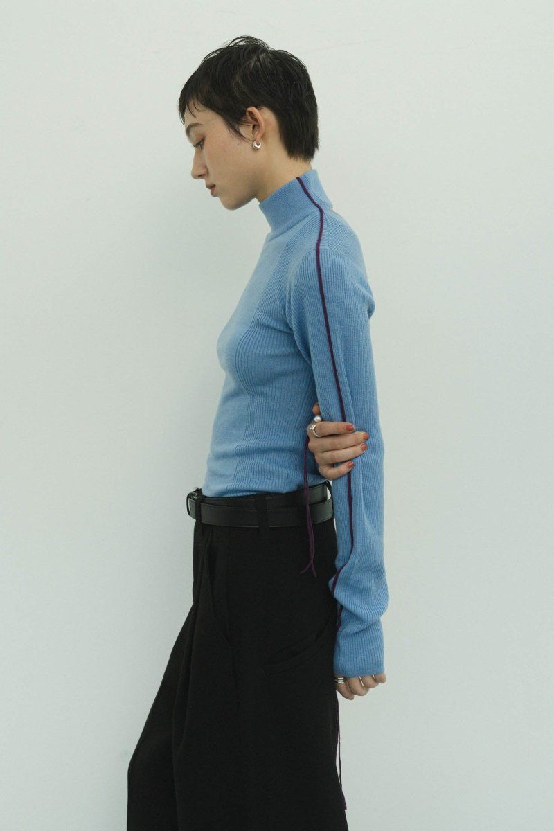 2way piping high neck knit / パイピングハイネックニット (ブルー)