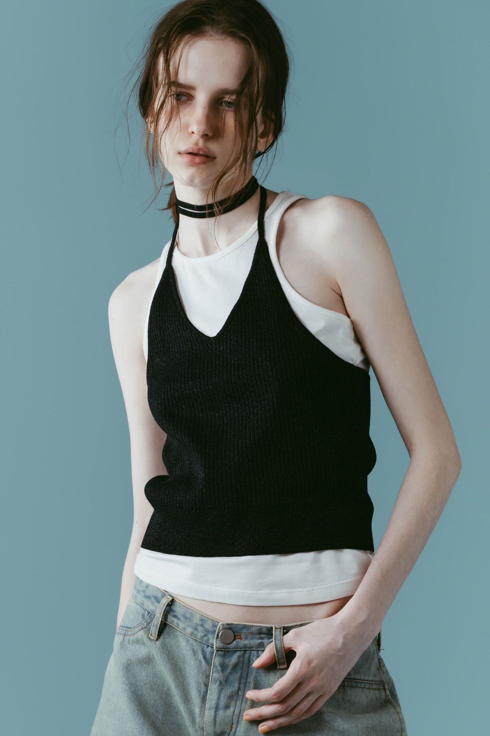 ニット ホルタービスチェ (ネイビー) knit halter bustier (Navy) /  26SS