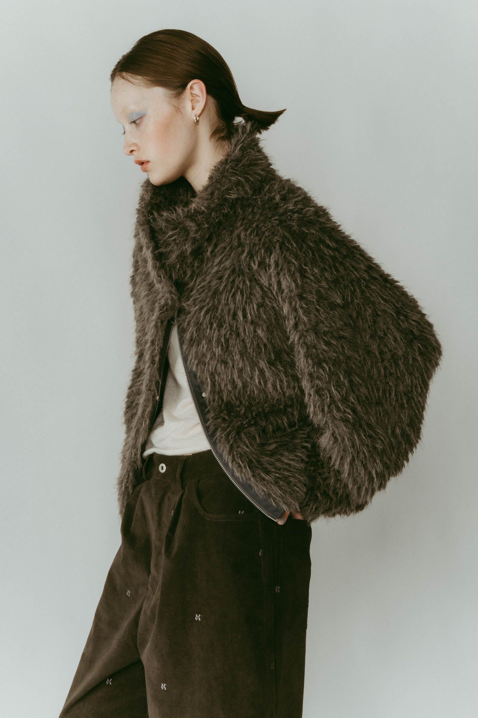 shaggy stand collar coat / シャギースタンドカラーコートブルゾン (グレー) / 25AW