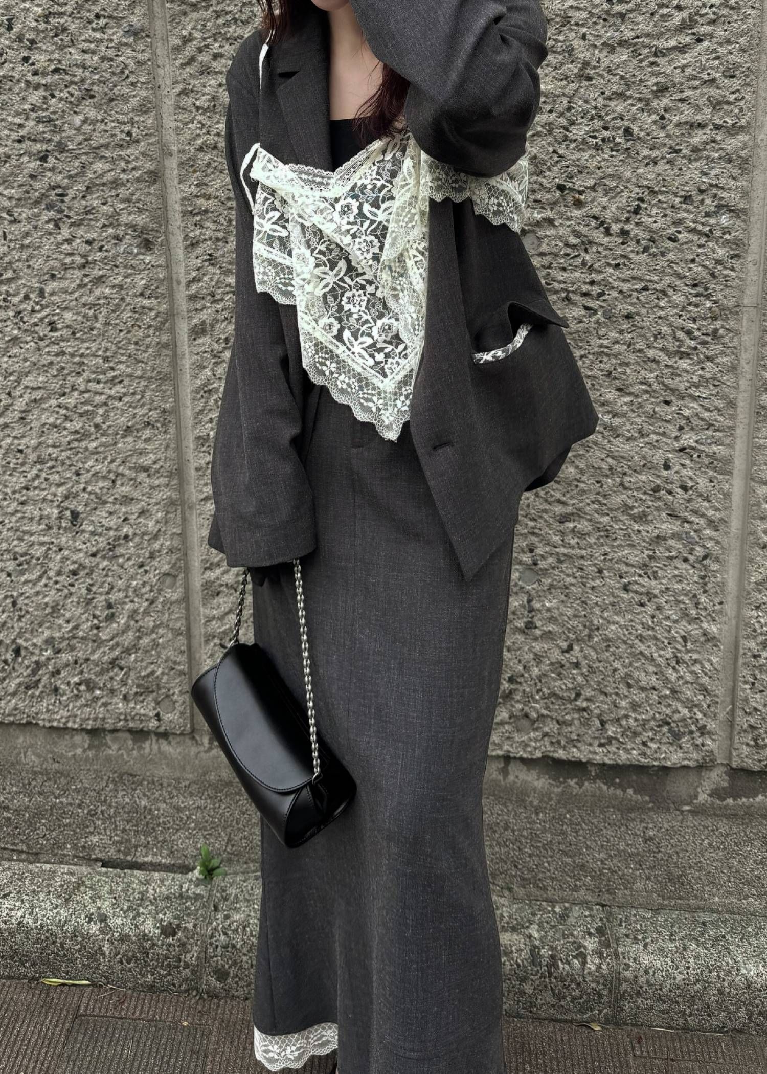 アレンジレース ジャケット (ブラック) arrangement lace shawl oversize JK (Black) /  26SS