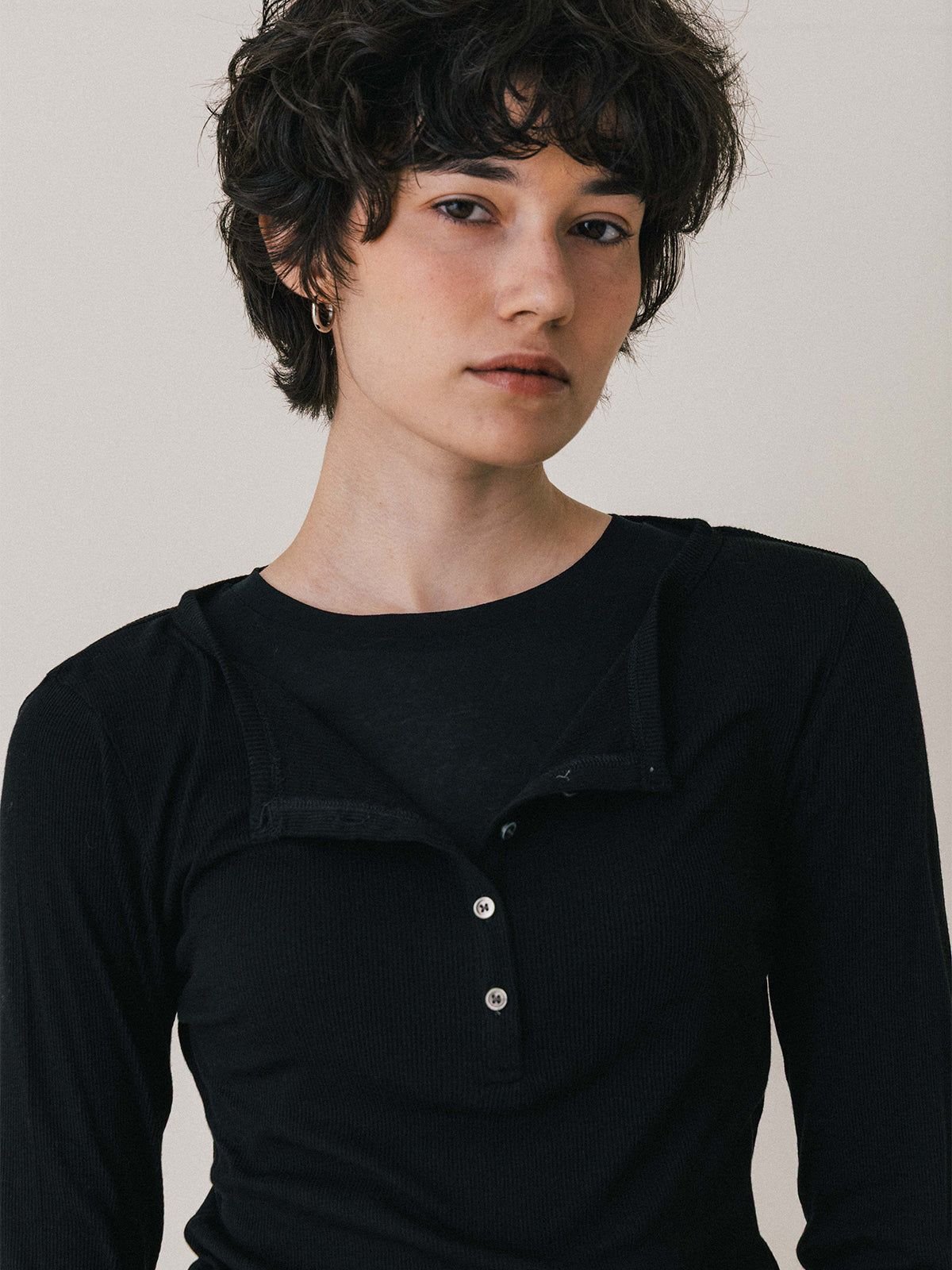 【25AW】LAYERED L/S HENLY TEE / レイヤード ロングスリーブ ヘンリーTシャツ (ブラック)