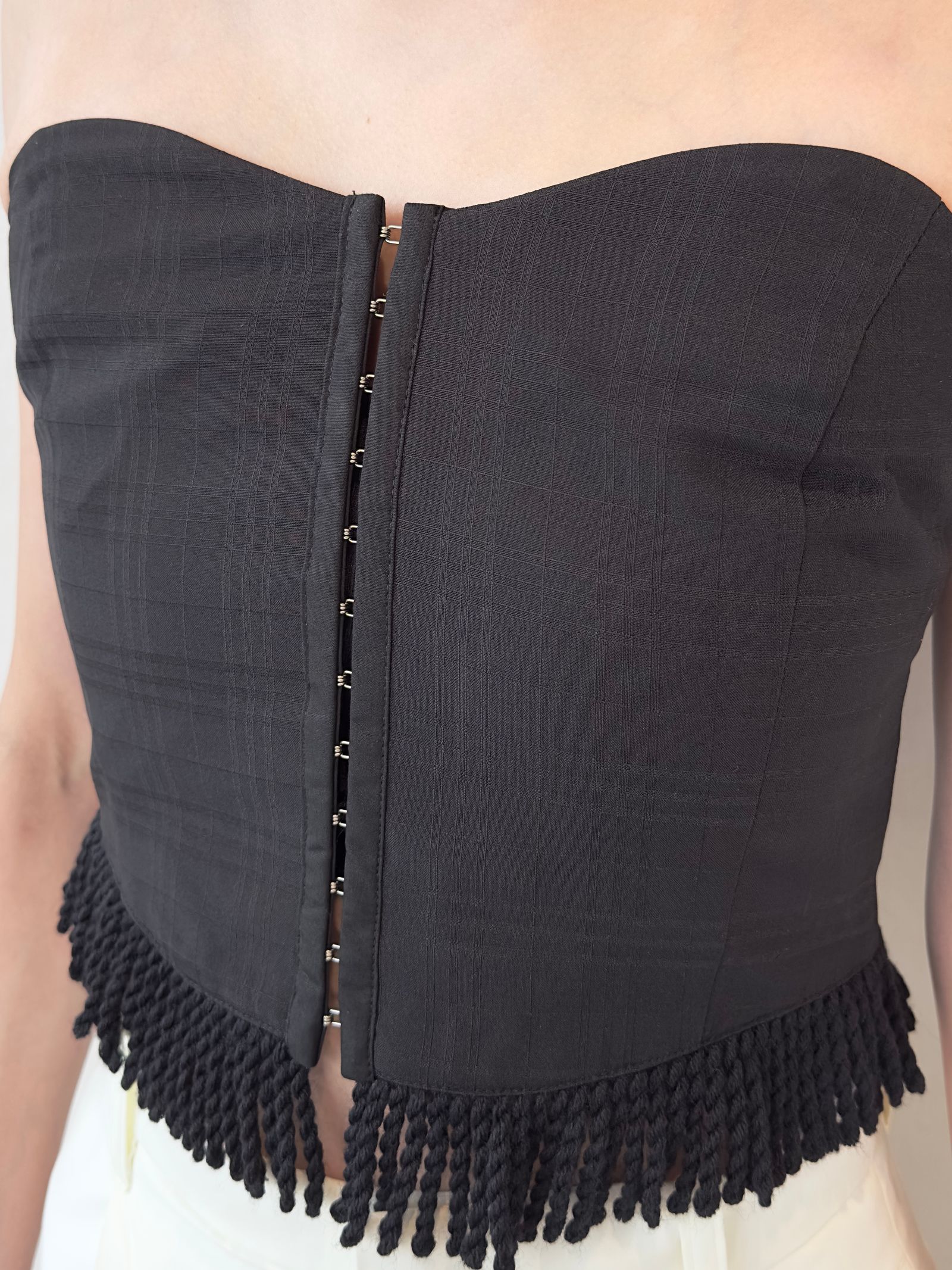 CHECK FRINGE BARE BUSTIER (NOIR) / チェックフリンジベアビスチェ ノワール