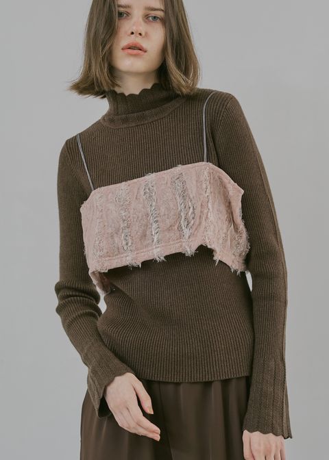 scallop high neck flare sleeve knit / ハイネックフレアスリーブニット (コーヒー) / 25AW /