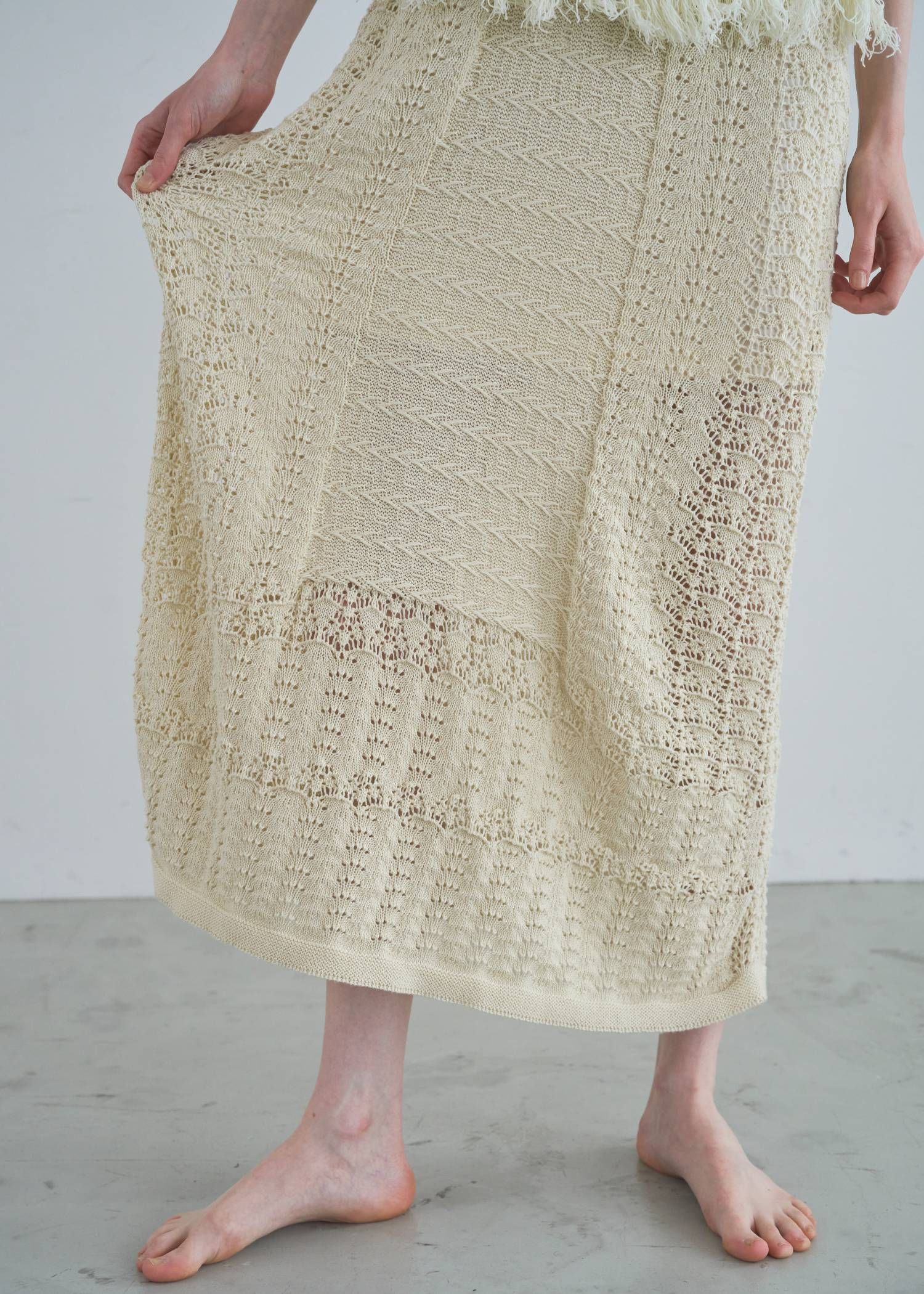 マルチパターン ニットワンピース (ナチュラル) multi pattern jacquard fringe knit OP (Natura) /  26SS