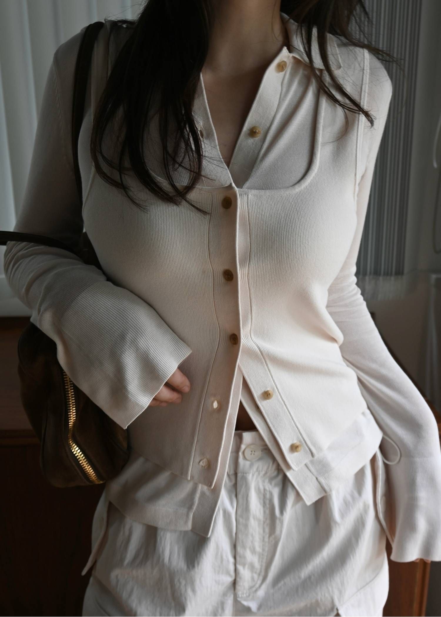 ニットシャツ&タンクトップ (パウダーピンク) shirt collar & tank knit ensemble (Powder pink) /  26SS