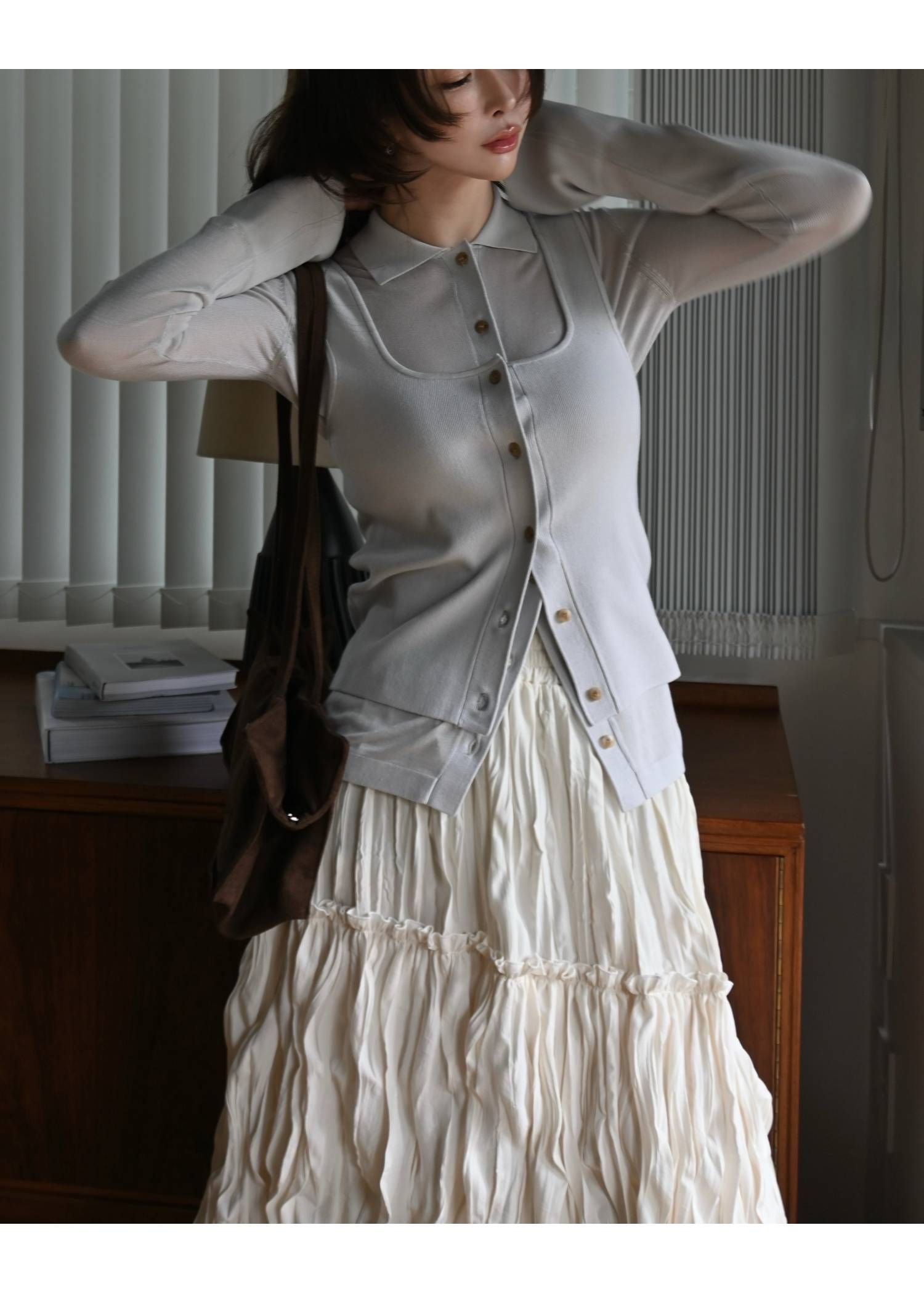 ニットシャツ&タンクトップ (アイスブルー) shirt collar & tank knit ensemble (IceBlue) /  26SS