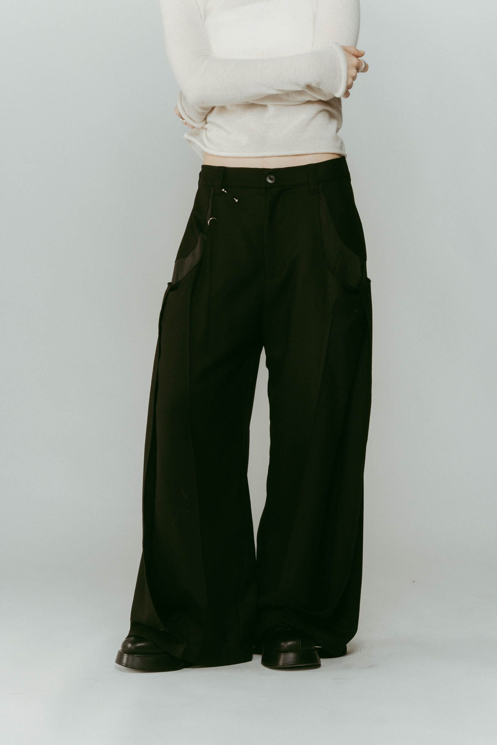 pierced drape pants(unisex) / ピアス ドレープ パンツ (ブラック) / 25AW