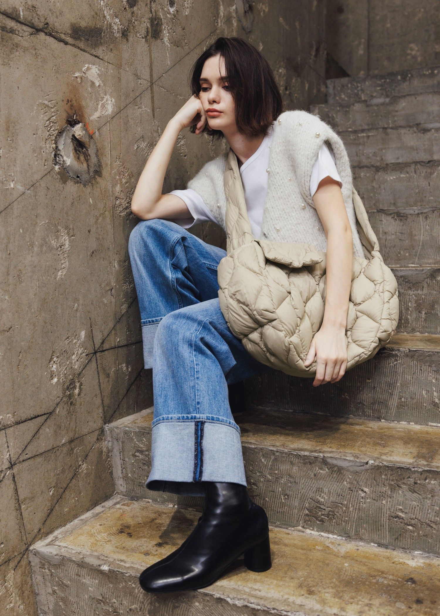 【TAION × WILLFULLY】quilting shoulder down bag / タイオンコラボ キルティングショルダーバッグ (ベージュ) / 25AW /