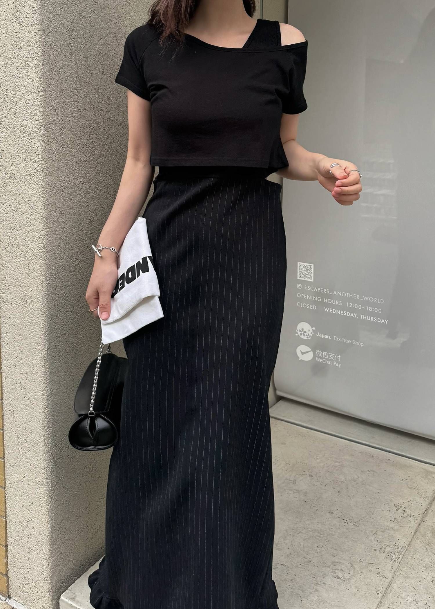 レイヤード3ピース ワンピース (ブラック) asymmetry layered 3 piece stripe OP (Black) /  26SS