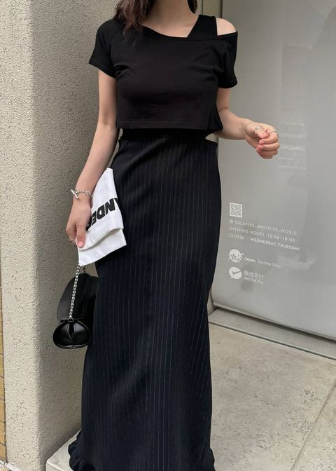 レイヤード3ピース ワンピース (ブラック) asymmetry layered 3 piece stripe OP (Black) /  26SS