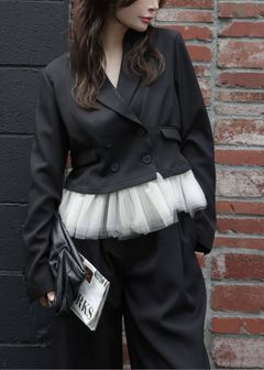 ペプラム チュール クロップド テーラードジャケット (ブラック) detachable peplum tulle cropped tailored JK (Black) /  26AW