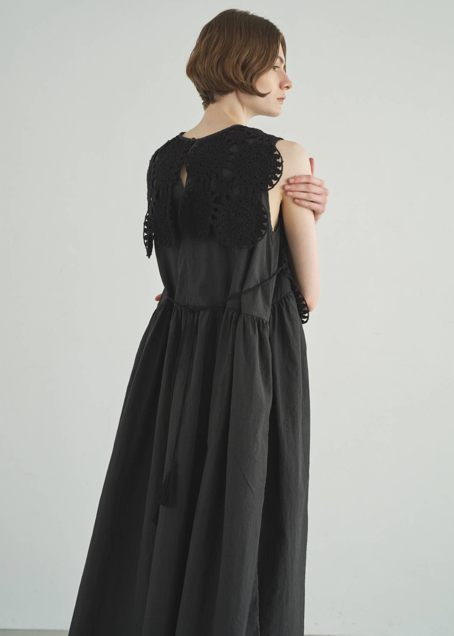 クロシェ ナイロンワンピース (ブラック) crochet knit layered nylon OP (Black) /  26SS