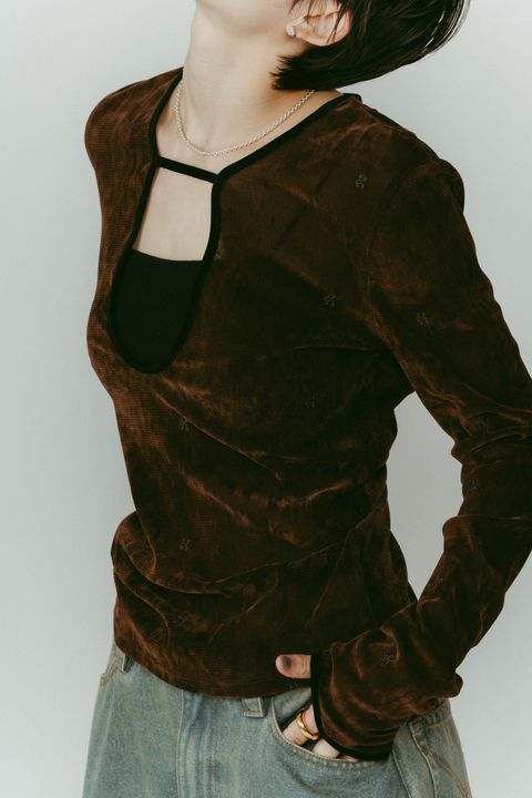 2way sheer velours tops / 2ウェイ シアーベロアトップス (ブラウン) / 25AW