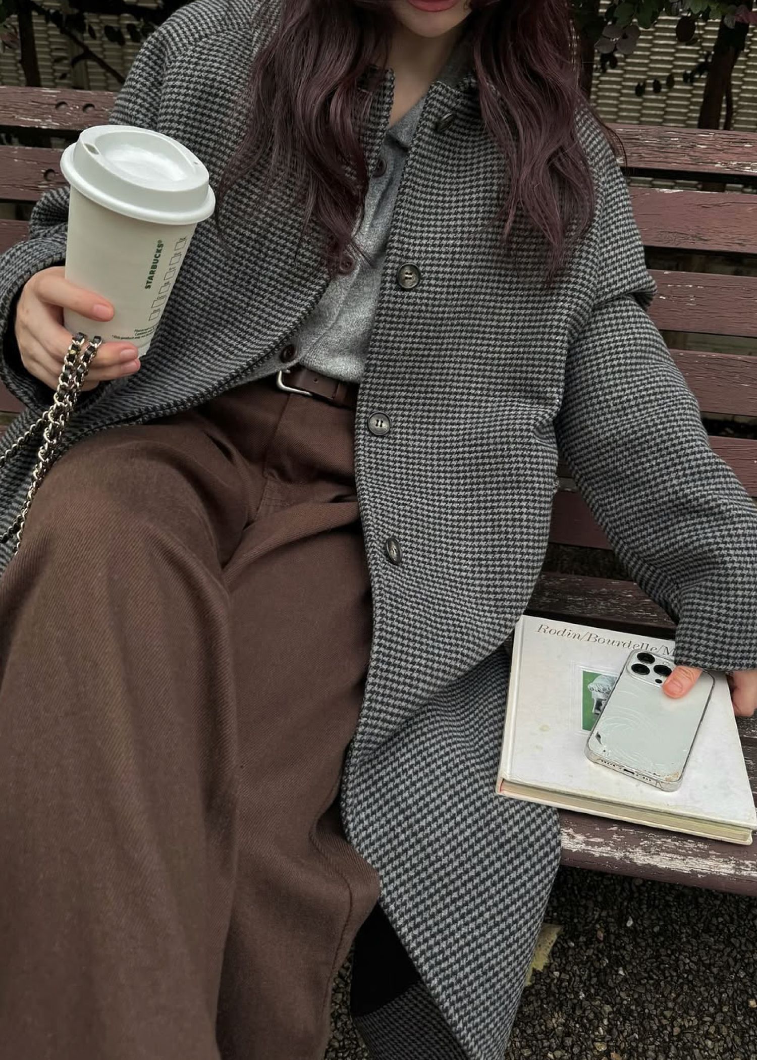 hound tooth soutien collar quilting coat / ハウンドトゥース ステンカラーコート (チャコール) / 25AW /