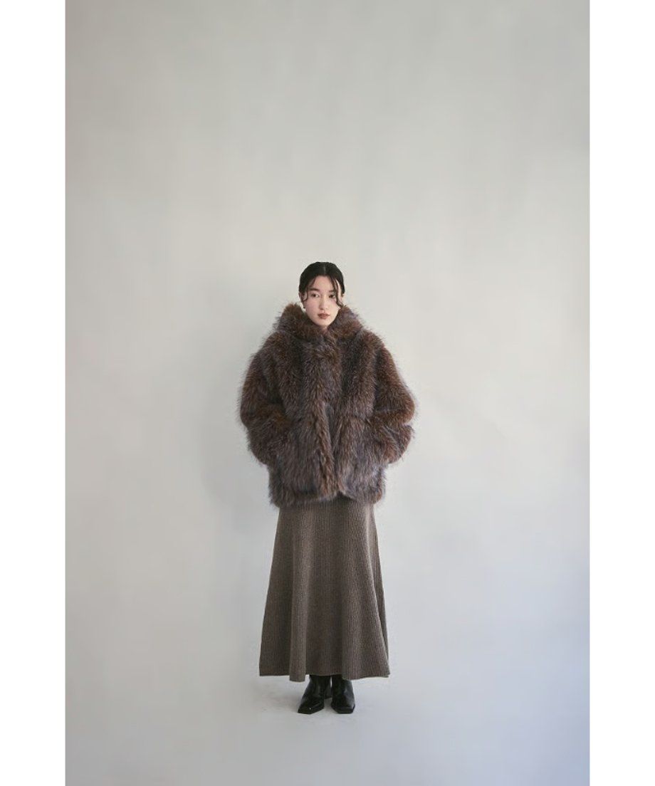 【25AW】Fox Like Fur Foodie Coat (ブラウン) / フォックスライクファー フーディコート / エコファー / フェイクファー