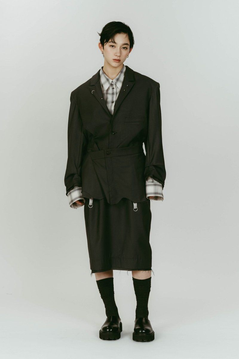 cut layered mid length skirt (Gray) / レイヤード ミディアム丈スカート (グレー) / 26SS