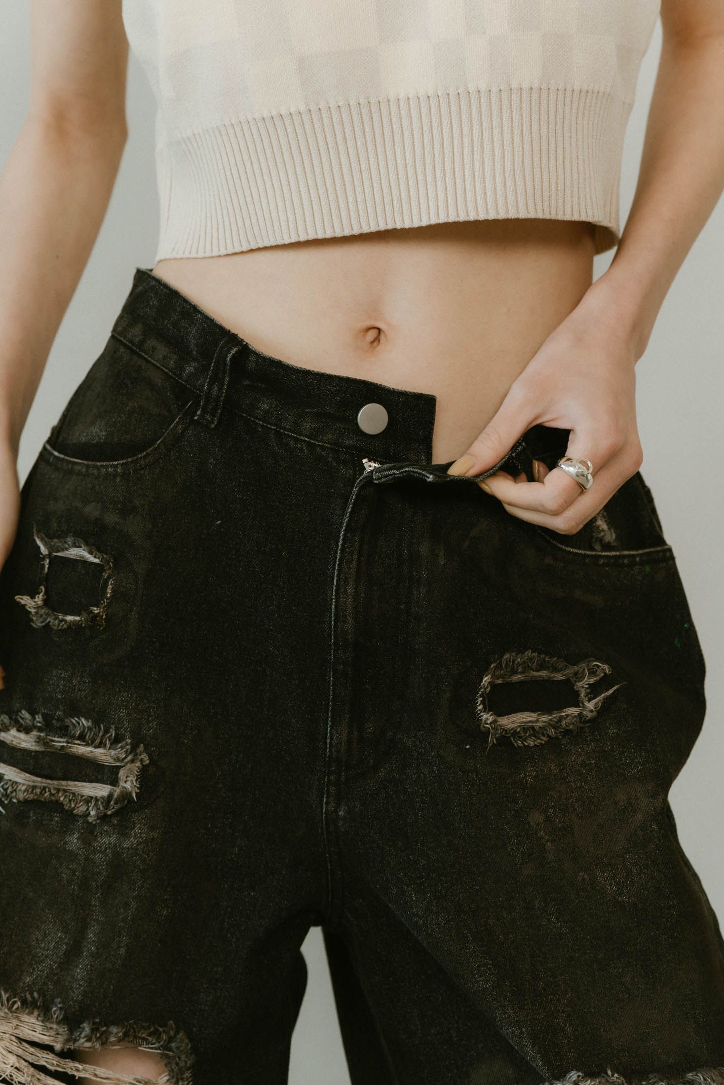 damage denim pants / ダメージ デニムパンツ (ブラックホワイト) / 25SS