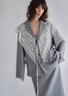 アレンジレース ジャケット (ライトグレー) arrangement lace shawl oversize JK (Lgray) /  26SS