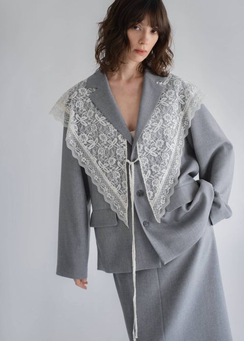 アレンジレース ジャケット (ライトグレー) arrangement lace shawl oversize JK (Lgray) /  26SS